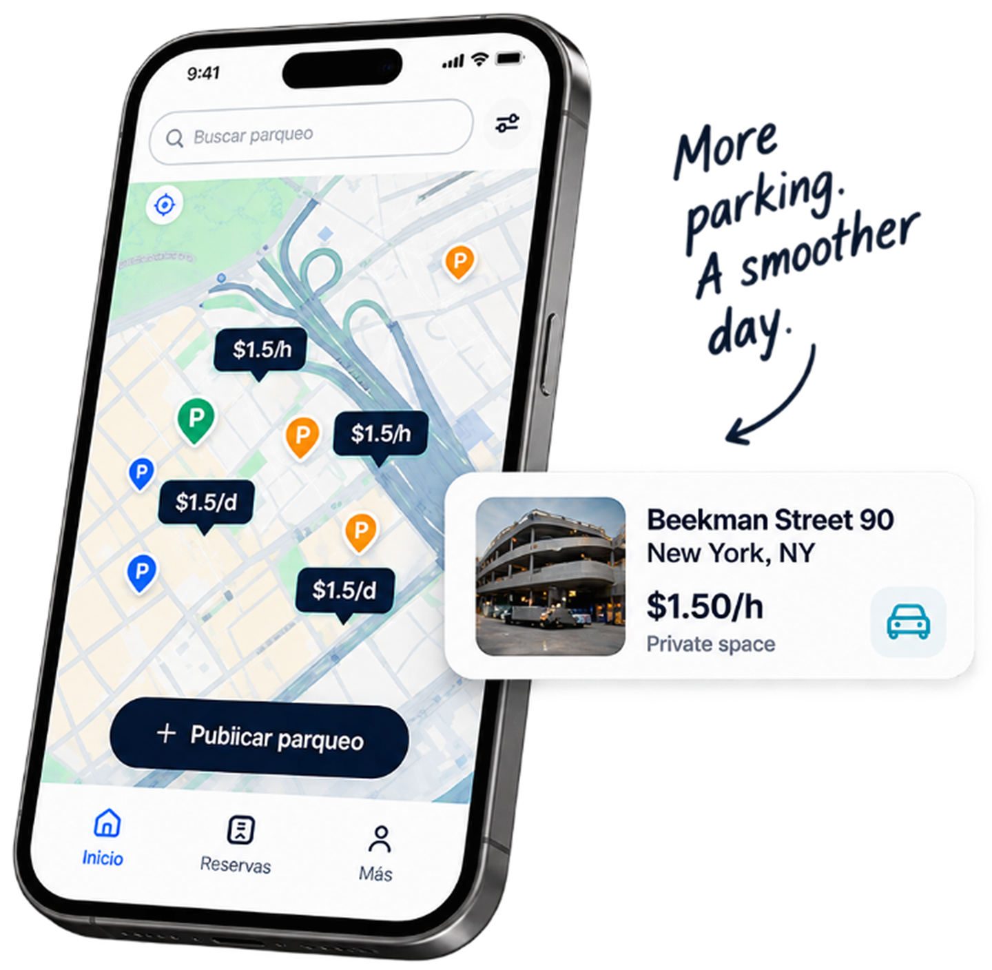 HubyPark mobile parking app - Map view and instant reservation